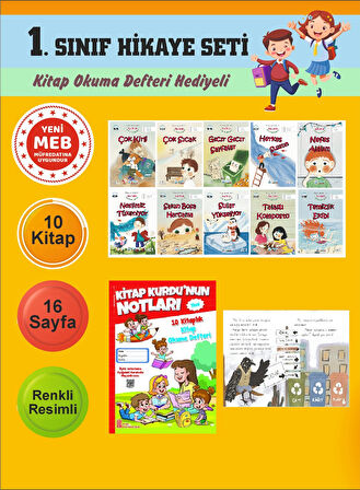 1.Sınıflar İçin Okumayı Sevdiren 10 lu Hikaye Seti 8 (Kitap Okuma Defteri Hediyeli)
