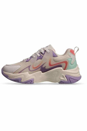 Mp 241-1673 Bej Mor Kadın Bağcıklı Yürüyüş Ayakkabısı