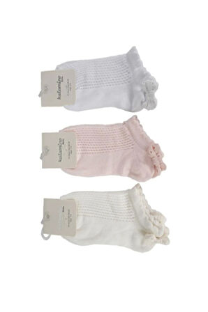 3 Adet Kız Çocuk Desenli Fiyonk Detaylı Patik Çorap