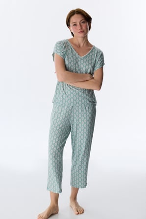 Yeşil Alia Kapri Çiçekli Kısa Kollu Pijama Takımı