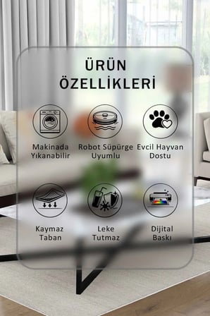 Yıkanabilir Kaymaz Taban Dijital Baskılı Halı ve Yolluk – Leke Tutmaz Salon & Mutfak Halısı