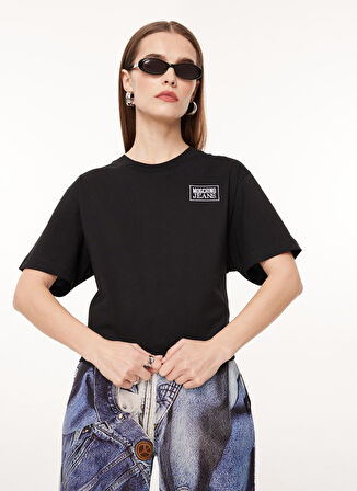 Moschino Jeans Bisiklet Yaka Baskılı Siyah Kadın T-Shirt J0711