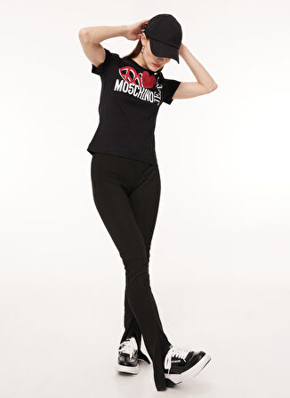 Bisiklet Yaka Baskılı Siyah Kadın T-Shirt J0713