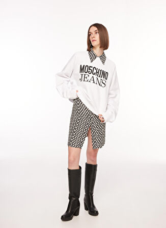 Bisiklet Yaka Düz Beyaz Kadın Sweatshırt J1714