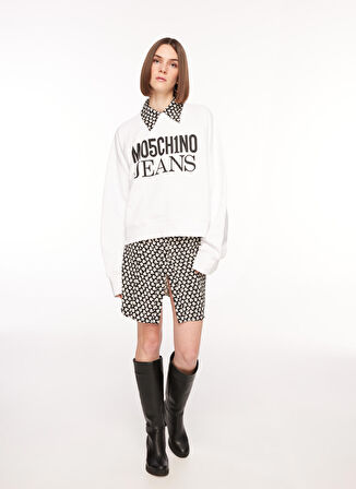 Bisiklet Yaka Düz Beyaz Kadın Sweatshırt J1714