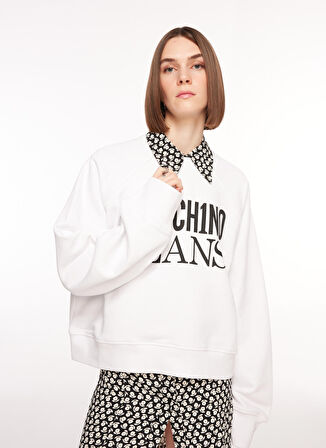 Bisiklet Yaka Düz Beyaz Kadın Sweatshırt J1714