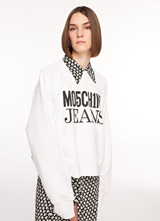 Bisiklet Yaka Düz Beyaz Kadın Sweatshırt J1714