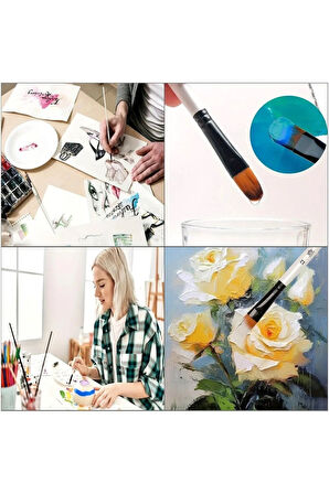 Yan Kesik Uçlu Fırça Seti 6 Adet-Akrilik Boya, Yağlı Boya, Guaj Boya, Resim Fırçası