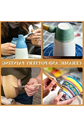 Seramik çini sırlama fırça seti, yaldızlama, vazo, cam, akrilik boyama, Premium-Set 9 Adet