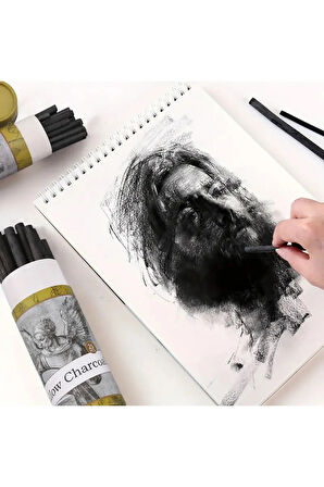 Eskiz çizimi ve tonlama, kara kalem, doğal söğüt kömürü çubukları 5/7mm-25 adet