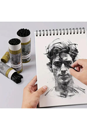 Eskiz çizimi ve tonlama, kara kalem, doğal söğüt kömürü çubukları 7/9mm-25 adet