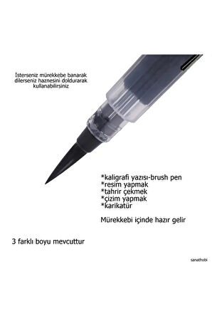 Brush pen, hazneli fırça uçlu kalem, çini, seramik, tahrir fırçası, çizim fırça, 1 Adet-S