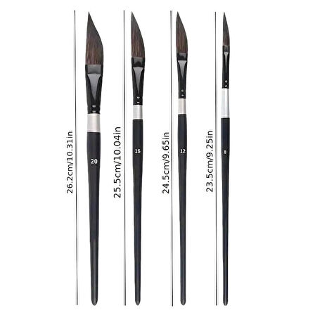 Resim sulu boya eğimli fırça seti, seramik, tezhip, minyatür, çiçek boyama 4 Adet-Set