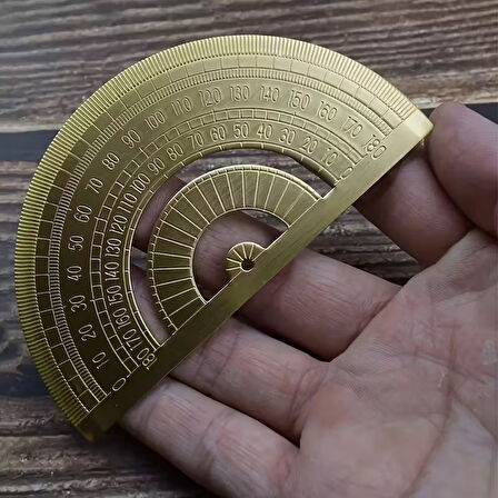 Altın Pirinç 180 Derece Yarım Daire Açı Ölçüm Aracı, Hassas Geometrik Cetvel