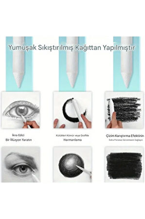 Eskiz karıştırma çubukları, tortillion, kara kalem silgi, gölgelendirme-set, 6 Adet