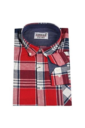 Erkek Büyük Beden Slim Fit Turhan Mevsimlik Uzun Kol Gömlek Kırmızı