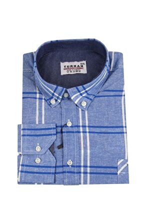  Erkek Büyük Beden Slim Fit Turhan Mevsimlik Uzun Kol Gömlek Saks Mavi