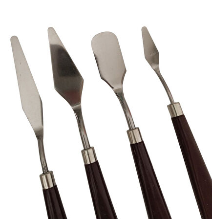 Spatula Seti Büyük Boy, Akrilik, Yağlı Boya, Pasta Süsleme, Kek Şekillendirme 5'li-ahşap set