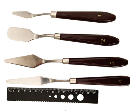 Spatula Seti Büyük Boy, Akrilik, Yağlı Boya, Pasta Süsleme, Kek Şekillendirme 5'li-ahşap set