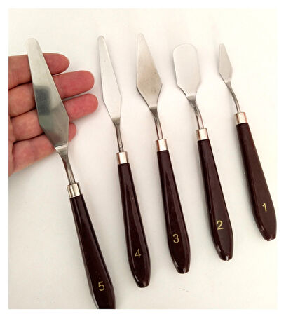 Spatula Seti Büyük Boy, Akrilik, Yağlı Boya, Pasta Süsleme, Kek Şekillendirme 5'li-ahşap set