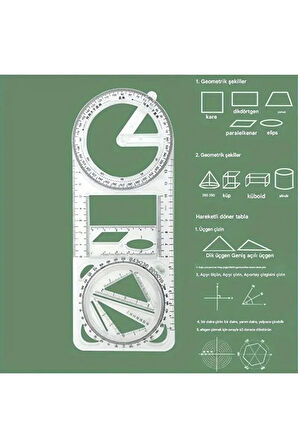Dönebilen geometri cetvel, üçgen cetvel, çizim şablonu, çok fonksiyonlu cetvel seti-1Ad