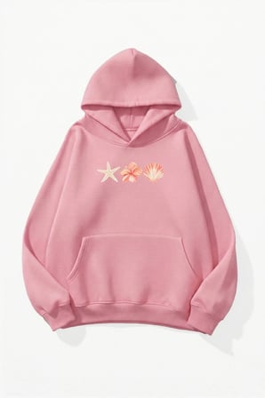 Unisex Yumuşak Dokulu İstiridye Baskılı Tasarım Oversize 3 İplik Hoodie Sweatshirt