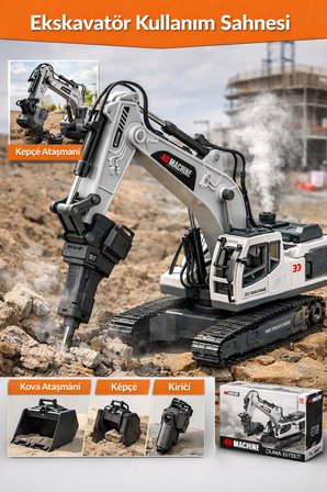 Uzaktan Kumandalı 3 Başlıklı Duman Atan Şarjlı Metal İş Makinesi Kepçe Kırıcı