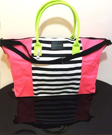 Victoria's Secret Vs Nar Çiçeği Renk Çizgili Kanvas Tote Seyahat Çantası Çok Renkli
