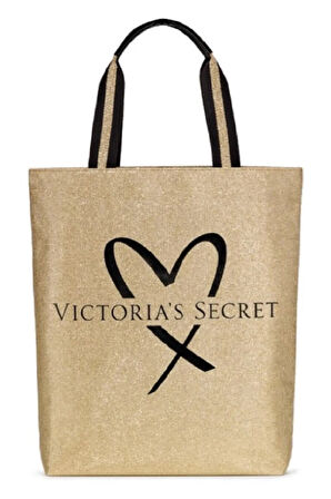 Vs Official Fashion Show Glamour Glitter Gold Tote With Heart Logo