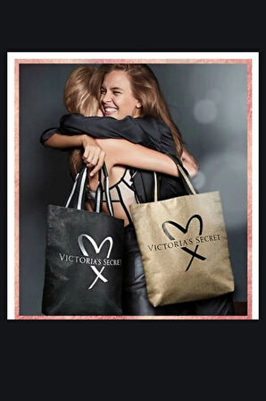 Vs Official Fashion Show Glamour Glitter Gold Tote With Heart Logo