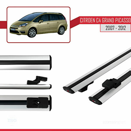 Citroen Grand C4 Picasso 2007-2012 Arası ile Uyumlu BASIC Model Ara Atkı Tavan Barı Gri 2 Adet