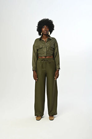 KADIN BELİ LASTİKLİ BOL PAÇA SİMLİ PANTOLON