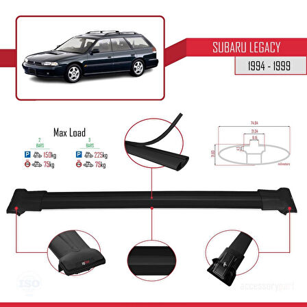 Subaru Legacy 2 (BD) 1994-1999 Arası ile Uyumlu FLY Model Ara Atkı Tavan Barı Siyah 2 Adet