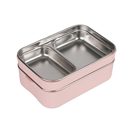 Relaxion İki Katlı, Paslanmaz Çelik, Pembe Lunch Box/Yemek Saklama ve Taşıma Kabı 1200 Ml. (304)