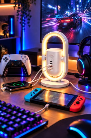 Akım Korumalı Masaüstü Priz 3680W – 2 Priz, 2 USB-C, 1 USB-A, PD 20W & QC 18W Hızlı Şarjlı LED Aydınlatmalı Güç Ünitesi