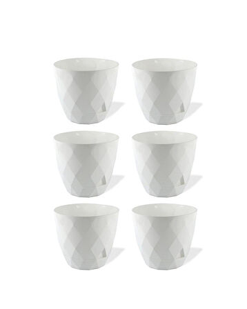 Omnipazar KRS-450 Yakamoz Tabaklı Plastik Saksı Takımı 0.3 lt Beyaz 6 Adet