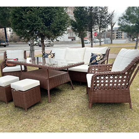 Reyo Garden Ihlara 3+1+1 Masalı Alüminyum Üzeri Örme Rattan Balkon Bahçe Mobilyası