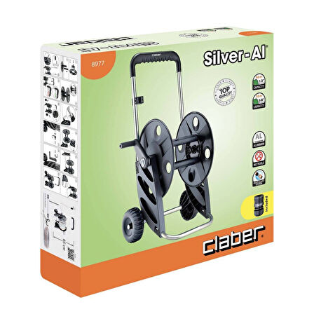 Claber 8977 Hortum Makarası Silver-Al 60 Mt