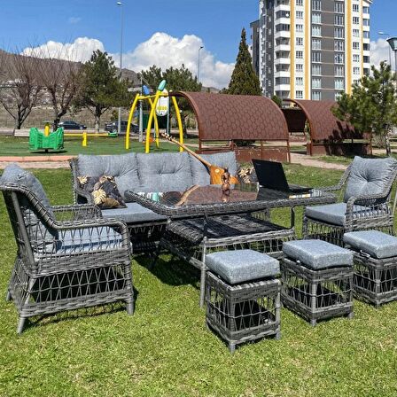 Reyo Garden Ahlat 3+1+1 Masalı Alüminyum Üzeri Örme Rattan Balkon Bahçe Mobilyası