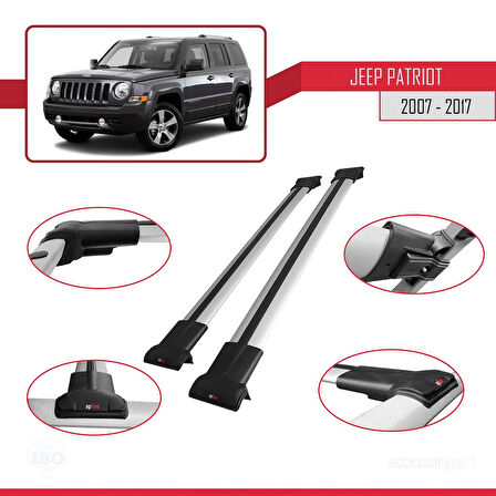 Jeep Patriot 2007-2017 Arası ile Uyumlu FLY Model Ara Atkı Tavan Barı Gri 2 Adet