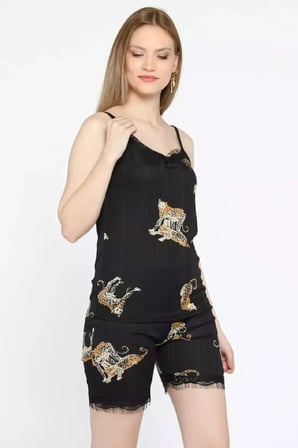 Moon Line Kadın Şortlu Pijama Takımı Dantelli Askılı Uyku Giyim Seti