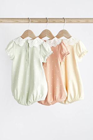 Next Baby Yeşil Sarı Dantel Yaka Romper 3’lü Set
