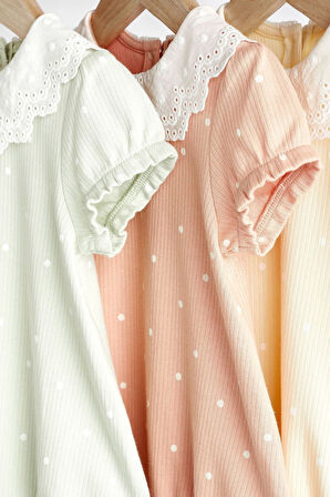 Next Baby Yeşil Sarı Dantel Yaka Romper 3’lü Set