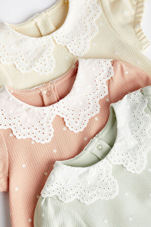 Next Baby Yeşil Sarı Dantel Yaka Romper 3’lü Set