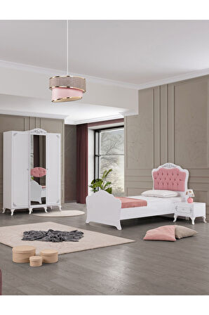 İnci Gümüş Genç Odası - 3 Kapılı Dolap, Karyola, Komodin
