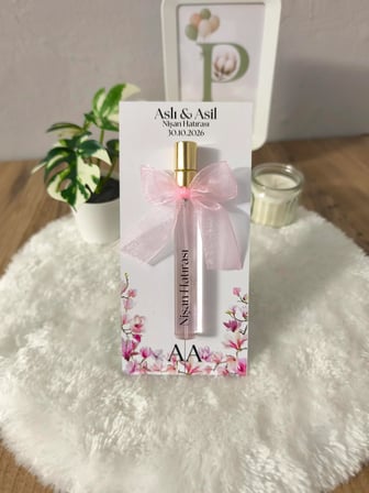 Pamuğum Atelier Pembe Zambak Detaylı İnci Tozu Karışımlı 10 ml Pembe Kolonyalı Düğün, Nikah, Nişan Hediyeliği (15 Adet)