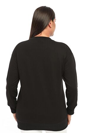 Kadın Büyük Beden Basic Siyah Sweatshirt