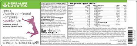 Herbalife Kadın Vitamini - Formül 2 Vitamin & Mineral Kadınlar İçin