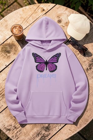 Unisex Dream Butterfly Baskılı Oversize Hoodie Kapüşonlu Sweatshirt