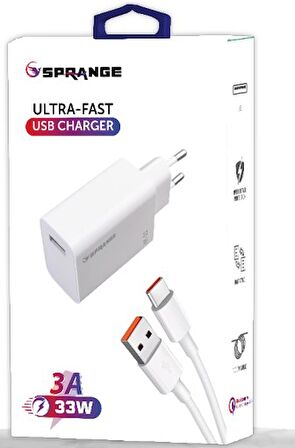 Sprange PT-X33 Type-C 33 Watt Hızlı Şarj Aleti Beyaz
